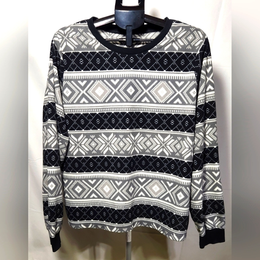 Old Navy Women's Black/Gray Crewneck PJ Top w/ Geometric Pattern-Size XX…